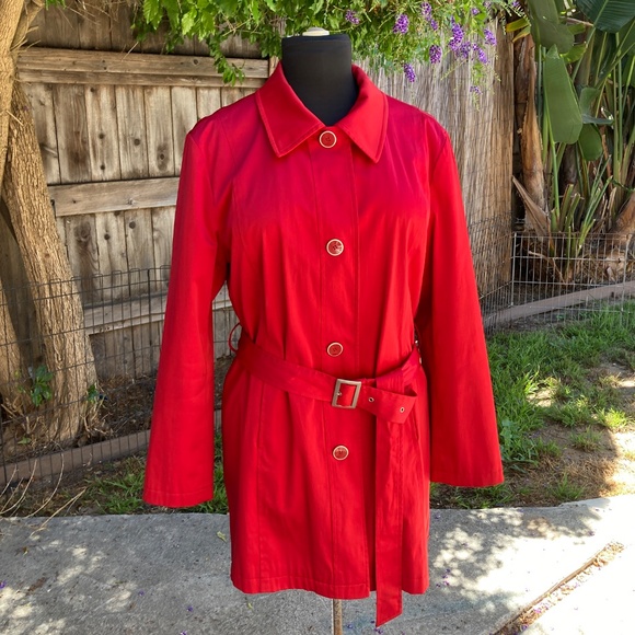 Large Red Satin Finish Trench Coat by Weatherproof - Picture 6 of 12